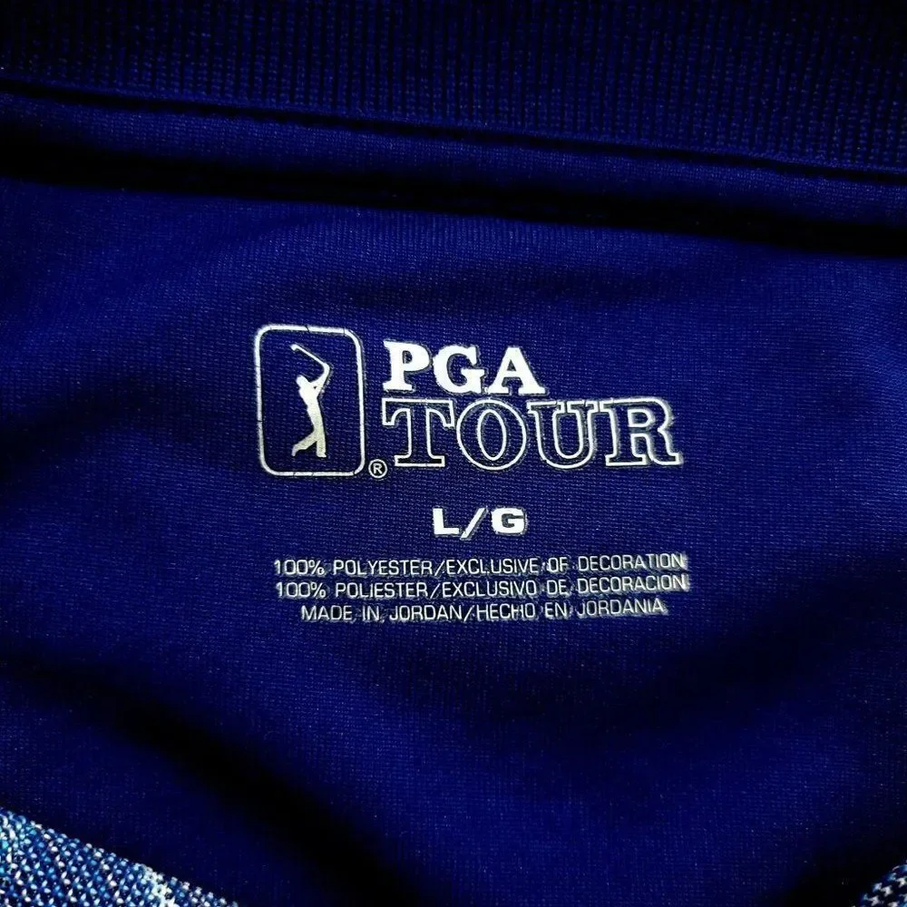 PGA Tour Large Blue Striped‎ Textured Polyester Collared Polo Shirt Short Sleeve